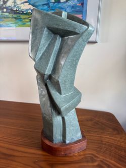 Vintage Mid Century Ceramic Brutalist Abstract Sculpture – Signed "HS"