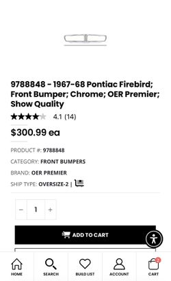 New OER 1967-68 Pontiac Firebird Front Bumper Chrome OER Premier Show Quality