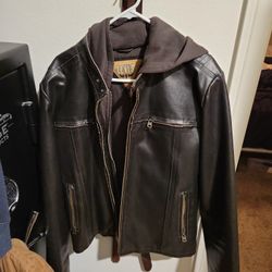 Levis Dark Brown Leather Jacket (Hooded)