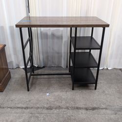 Industrial Style Dark Wood Desk with Side Shelves