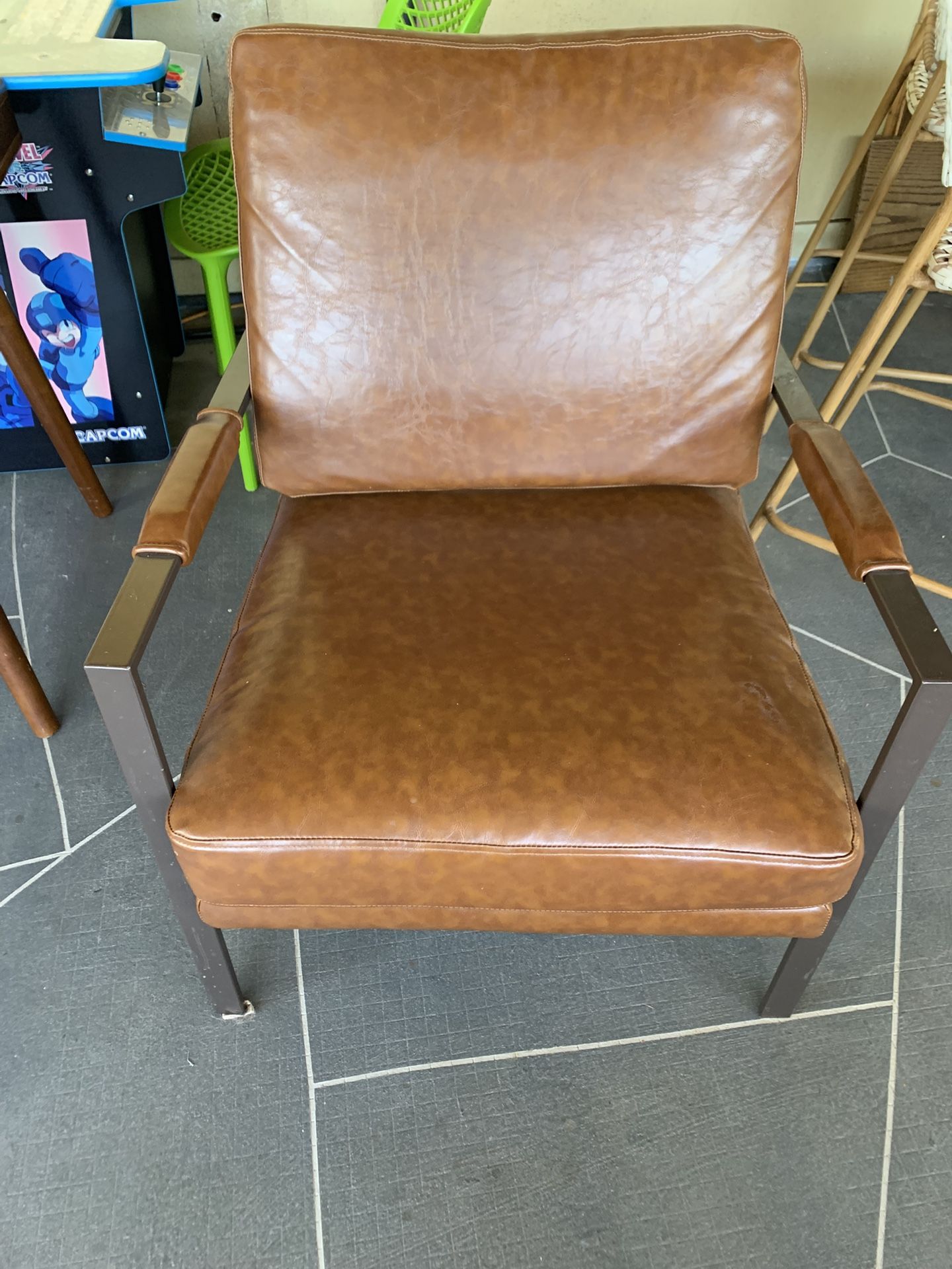 Mid century Modern Faux Leather Accent Chair