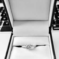 14K White Gold, 6mm Cushion Cut Moissanite Engagement Ring