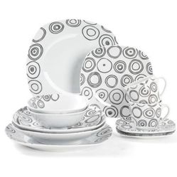 12 Piece Porcelain Dinnerware Set Premium Plates and Bowls Sets Cappuccino Cups with Saucers Modern Ceramic Dish Set for 2 White and Black