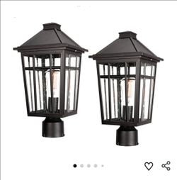 9085: New 2pcs Large Outdoor Post Lights Lamp, 17inch Waterproof Aluminum Post Lamp with Glass, Fence Post Deck Lighting for Patio Pathway