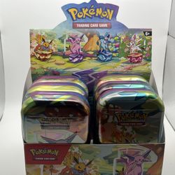 Pokemon Prismatic Evolutions Mini Tin Display Box Full Set of 8 Sealed Tins