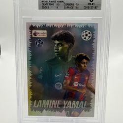 2023-24 MERLIN HERITAGE UEFA CLUB COMPETITIONS YOUNG GUNS #134 LAMİNE YAMAL Beckett 8