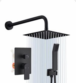 Black Matte Shower Faucet Set With 8" Rain Shower Head