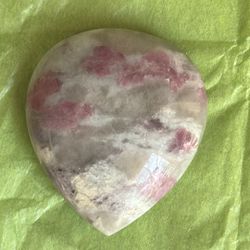 Large polished pink tourmaline with lepidolite and quartz