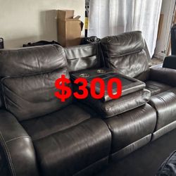 Grey Leather Couch/Recliner