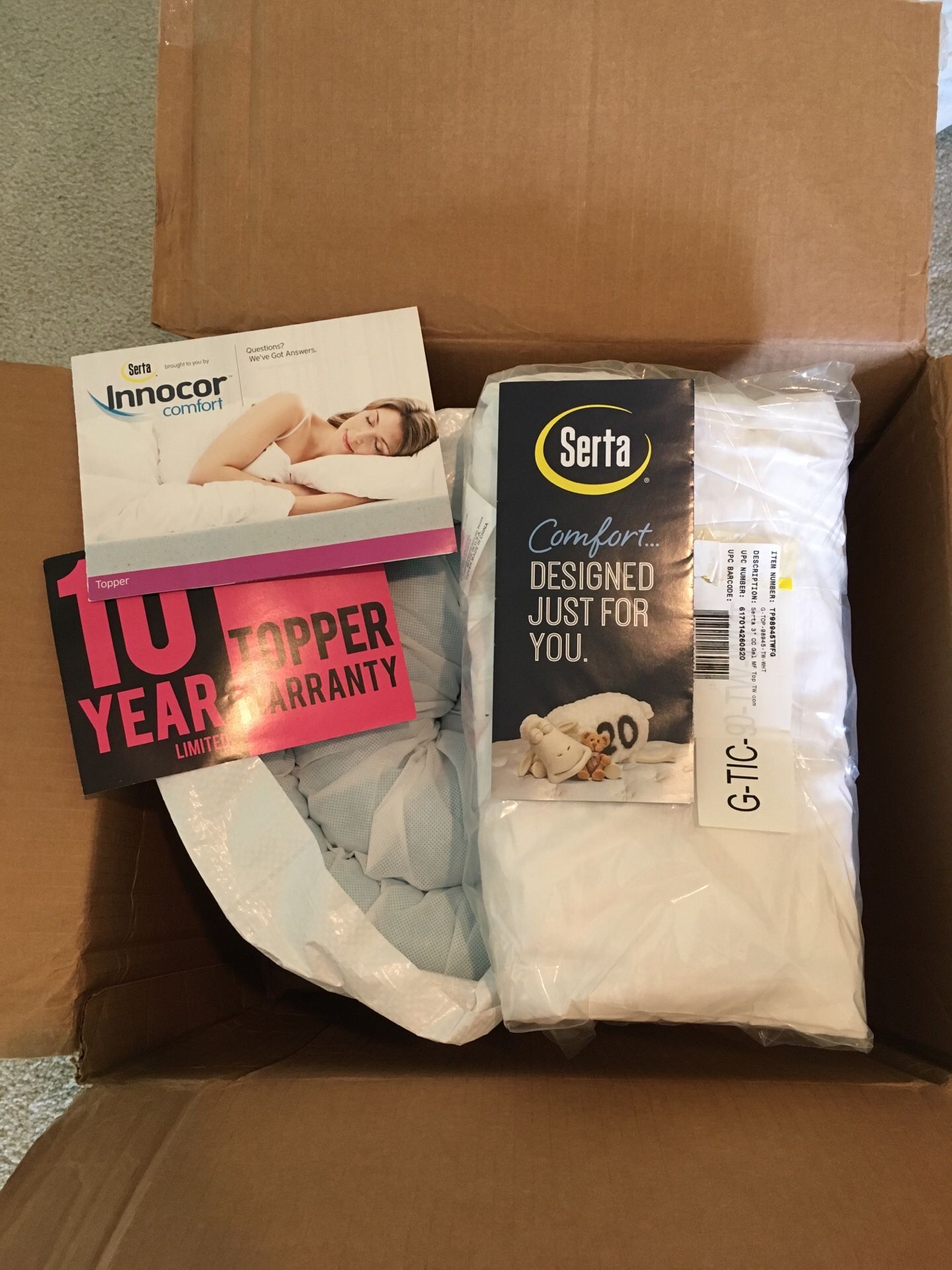 Unopened Serta Innocor 3” Gel Memory Foam Twin Mattress Topper