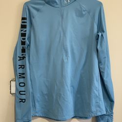 Under Armour Pullover Womens M Cozy Graphic 1/2 Zip Fitted Sweatshirt Blue 