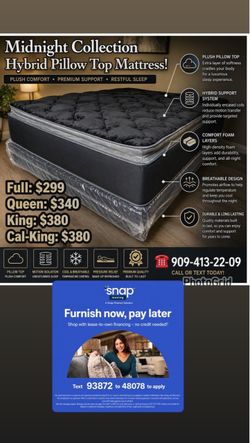 14” Queen Midnight Collection Hybrid Pillow Top Mattress!