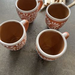 Cielito Lindo Theme Barro Cups With White Talavera Design! Please Read Description!