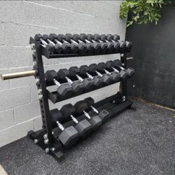 5-50lbs Rubber Hex Dumbells | Heavy-Duty Dumbell Rack Included | Gym Equipment | Fitness | Squat Rack | FREE DELIVERY 🚚 