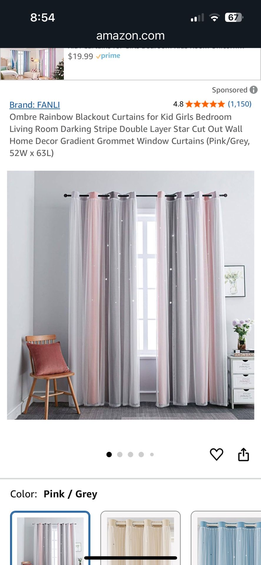 Ombre Rainbow Blackout Curtains for Kid Girls Bedroom