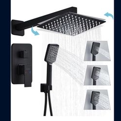 8 inch Black Shower Faucet Set, Bathroom Shower System,rain shower head , handheld spray , wall mounted , high pressure rain dual shower combination s