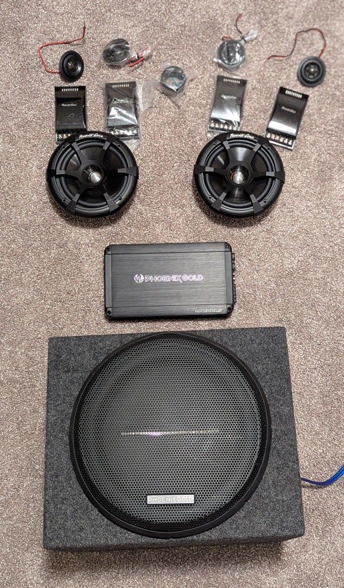 Phoenix Gold System 6.5 Components, Amp, Sub, Box $550