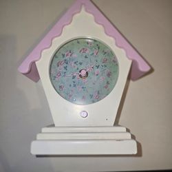 ​Pottery Barn Kids Floral Cuckoo / Birdhouse Mantle Clock – Pastel Pink & White Cottagecore (2011)