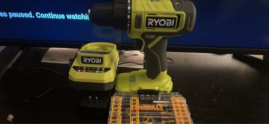 Ryobi ONE+ Cordless Drill with Charger,Battery,andDeWalt bits