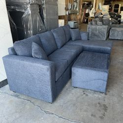 💥 Brand New Blue Greyish Sectionals With Free Ottoman 