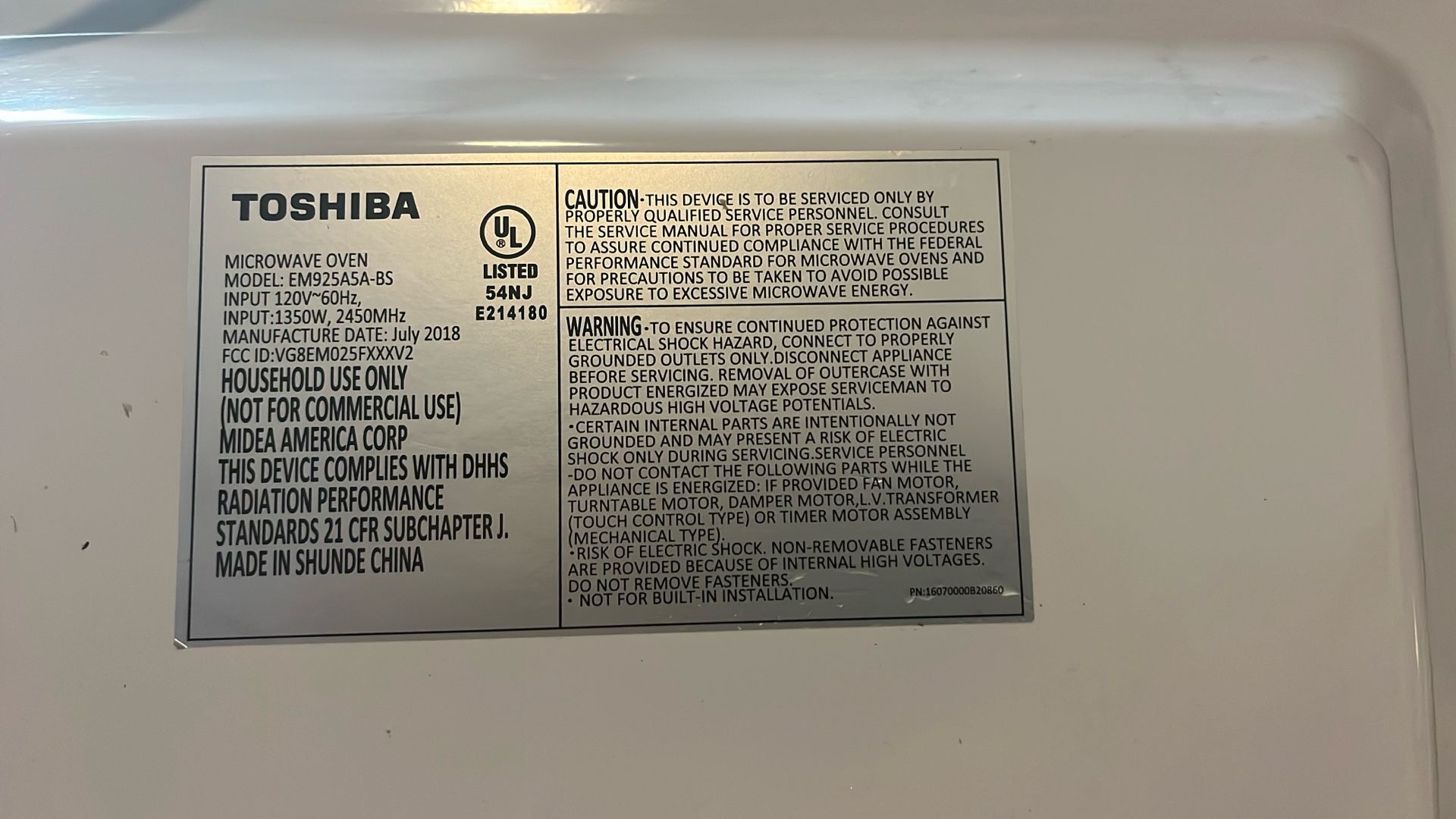 TOSHIBA MICROWAVE