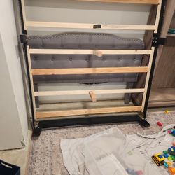 Gray Upholstered Full Bed Frame