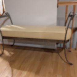 Unique Entryway Bench Silver Tone Finish Yellow Upholstery