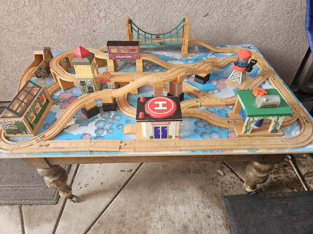 Thomas And Friends Train Set On Wooden Board With Wheels 