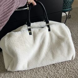 Steve Madden White Faux Fur Duffle Bag 
