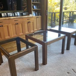 Solid Walnut Glass Top Vintage Contemporary Corner and End Tables