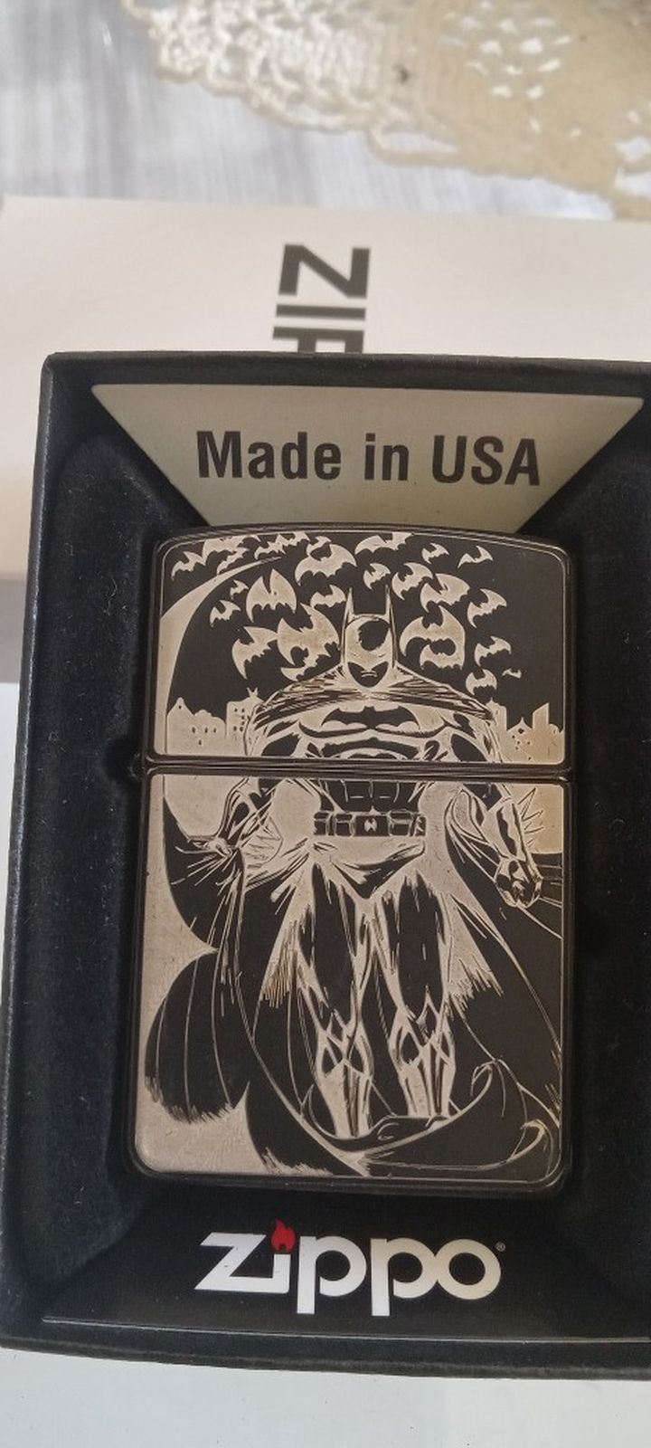 Batman Themed Lasered Zippo Lighter. New and Unfired. Rare