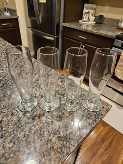 Vintage Set of 4 Footed Pilsner Beer Glasses