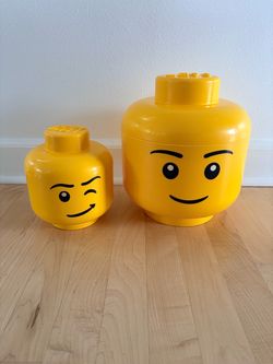 Pair of Lego Head Plastic Storage Containers