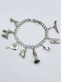 Vintage 1990 Mattel Inc 925 Sterling Silver Barbie 8 Charm Bracelet 8” 6mm