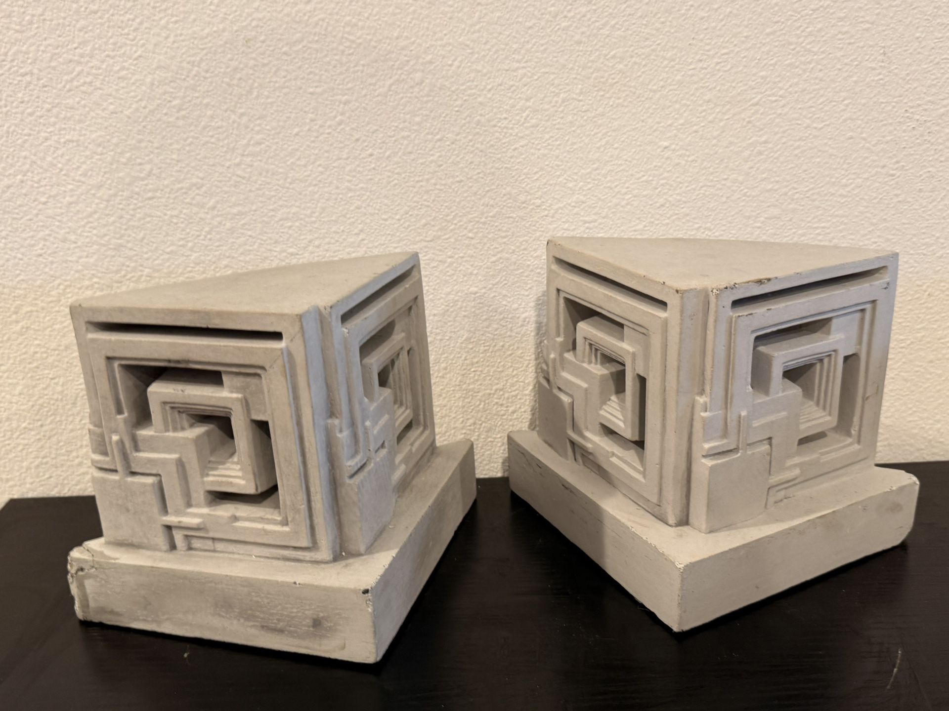 Frank Lloyd Wright Concrete Triangle Ennis Tile Gray Bookends with some damage Set of 2