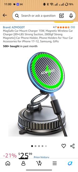 MagSafe Car Mount Charger 15W, Magnetic Wireless Car Charger [89+LBS Strong Suction, 2800gf Strong Magnetic] Car Phone Holder, Phone Holders for Your 