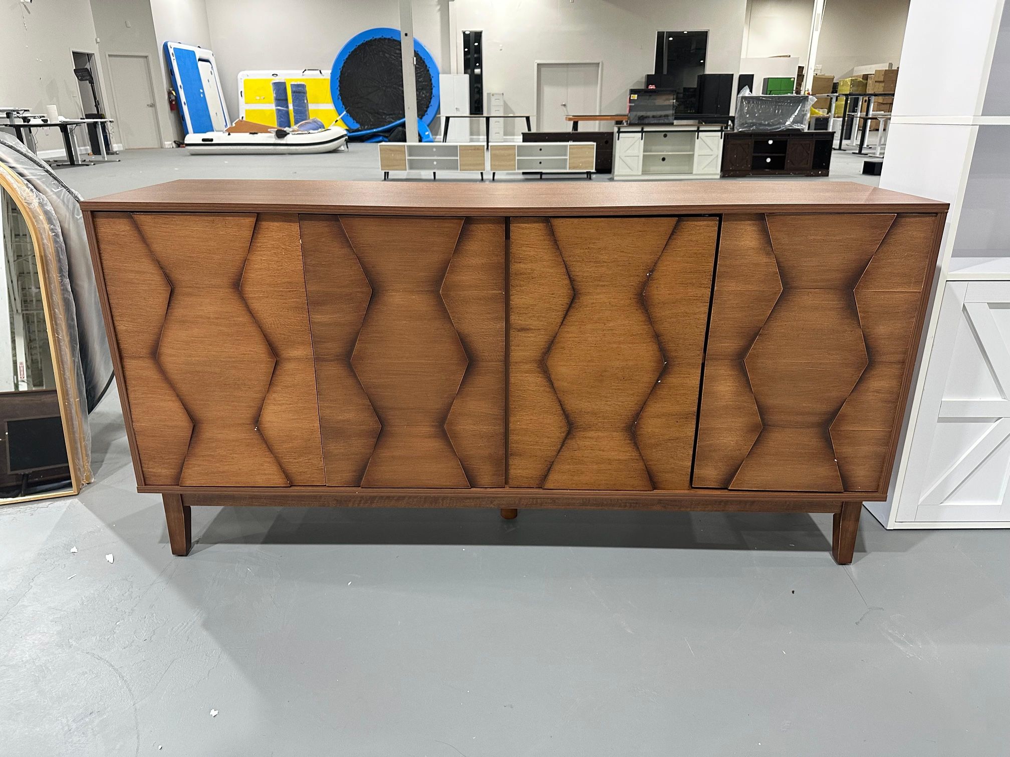 Sideboard Buffet Cabinet with Storage, 60” Modern Credenza with 4 Doors & Shelves, Wood Coffee Bar Accent Cabinet Media Console Table for Living Room