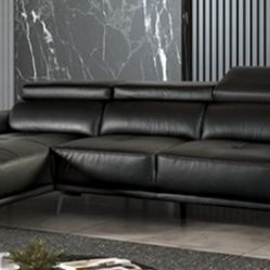 Brand New Black Leather Modern Style Sectional Sofa