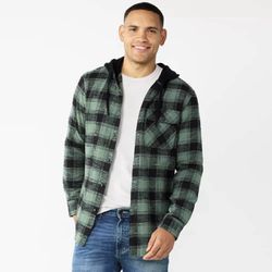*NWT* Men's Sonoma Goods For Life® Hooded Plaid Flannel Button-Down Shirt (Green)