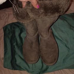 Grey Authentic UGG Boots with Fur Around Top