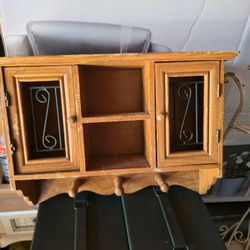 Vintage Pine Wall Cabinet with Iron Inlay
