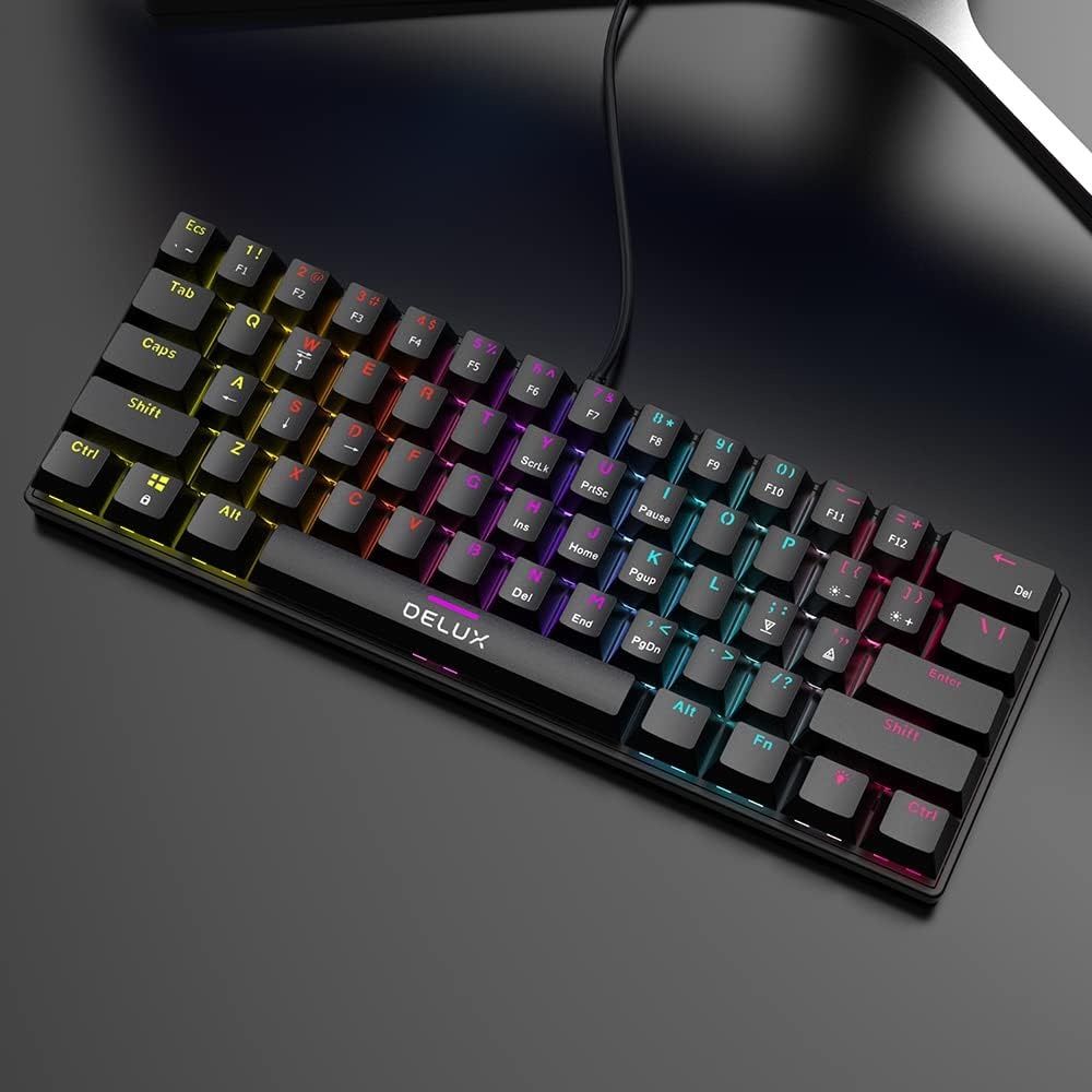 DeLUX 60% Mechanical Keyboard w/ Blue Switches, RGB Keyboard for PC (KM36-Black)