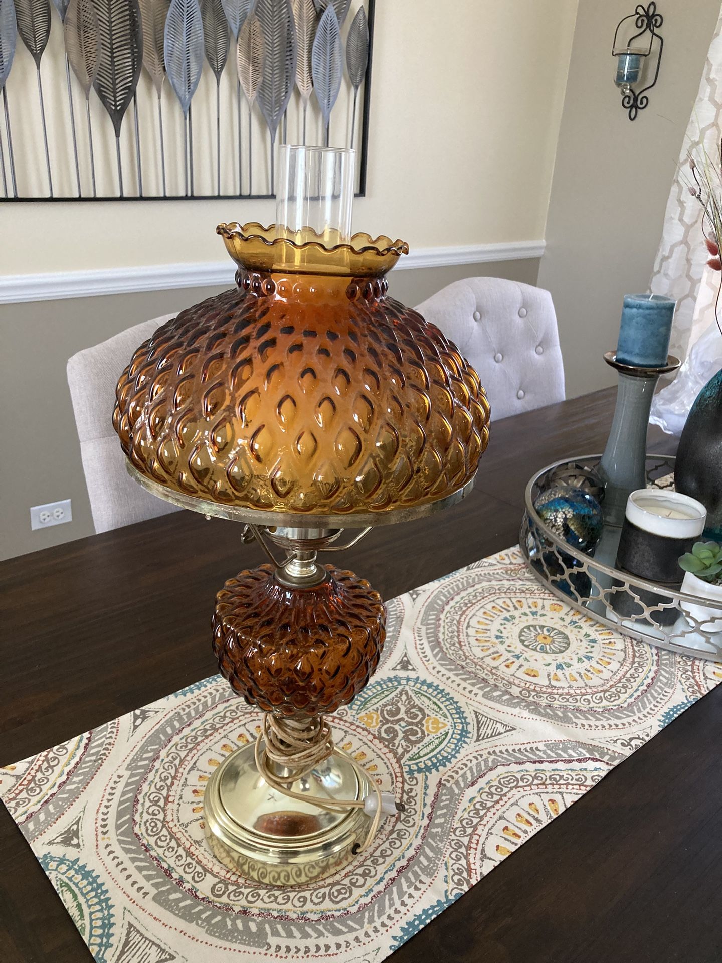 Vintage Amber Hurricane Electric Lamp