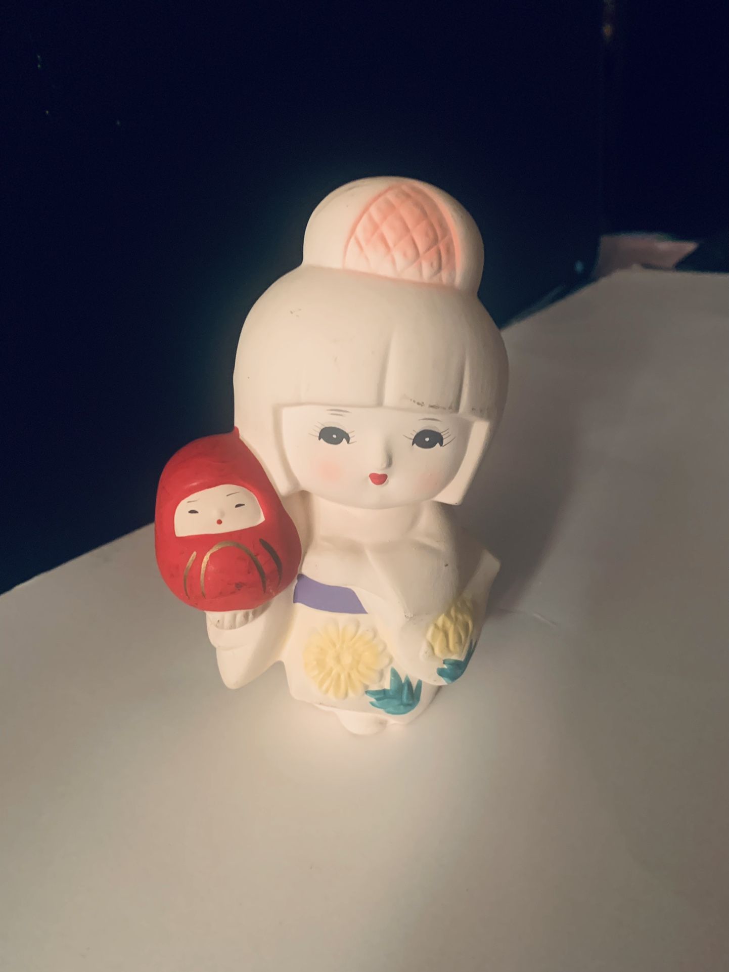 Ceramic original japonese doll. Preowned gently used. 5.6” tall. Comes from a smoke free home.