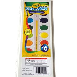 Crayola Washable Watercolor Paint 16 Assorted Colors With Brush
