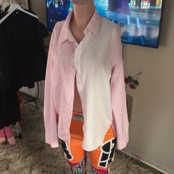 nk & White Striped Button-Up Shirt