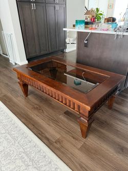 Wood Coffee Table with Glass Top