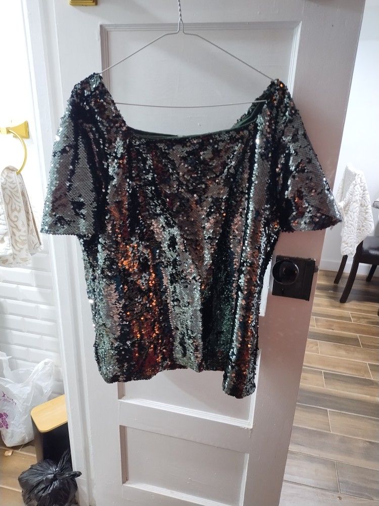Olive Green Sequin Dress Top