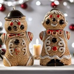 Gingerbread Boy & Girl Salt & Pepper Shakers 5” Retro Holiday Vintage 1970s GUC
