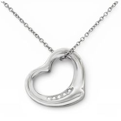 Tiffany & Co. Elsa Peretti Open Heart Pendant with Diamonds 16" Necklace. (Pre-Owned)